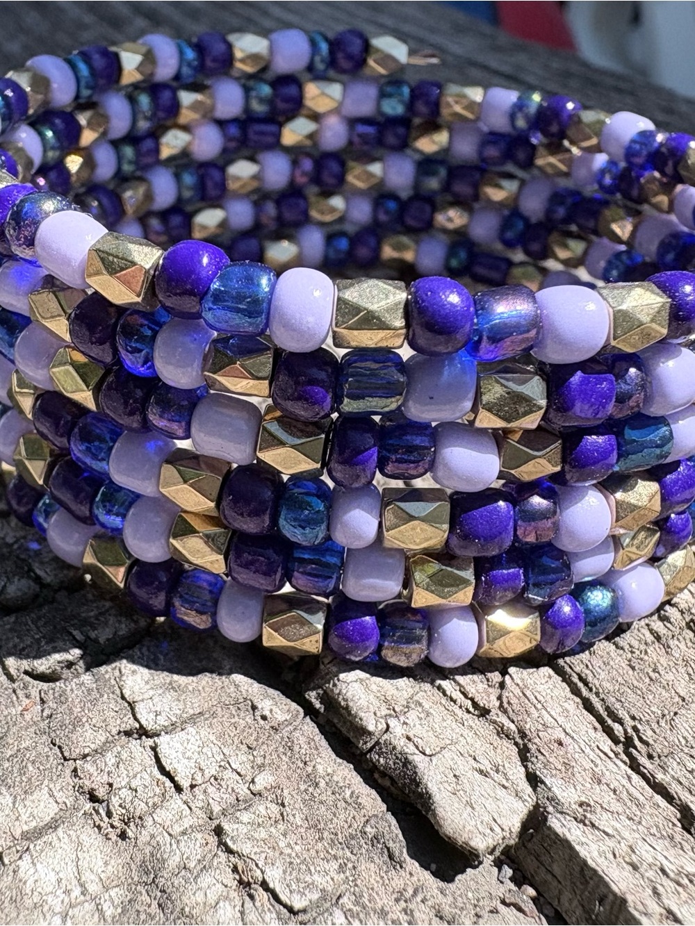 Handcrafted Purple & blue  Beaded Coil Bracelet